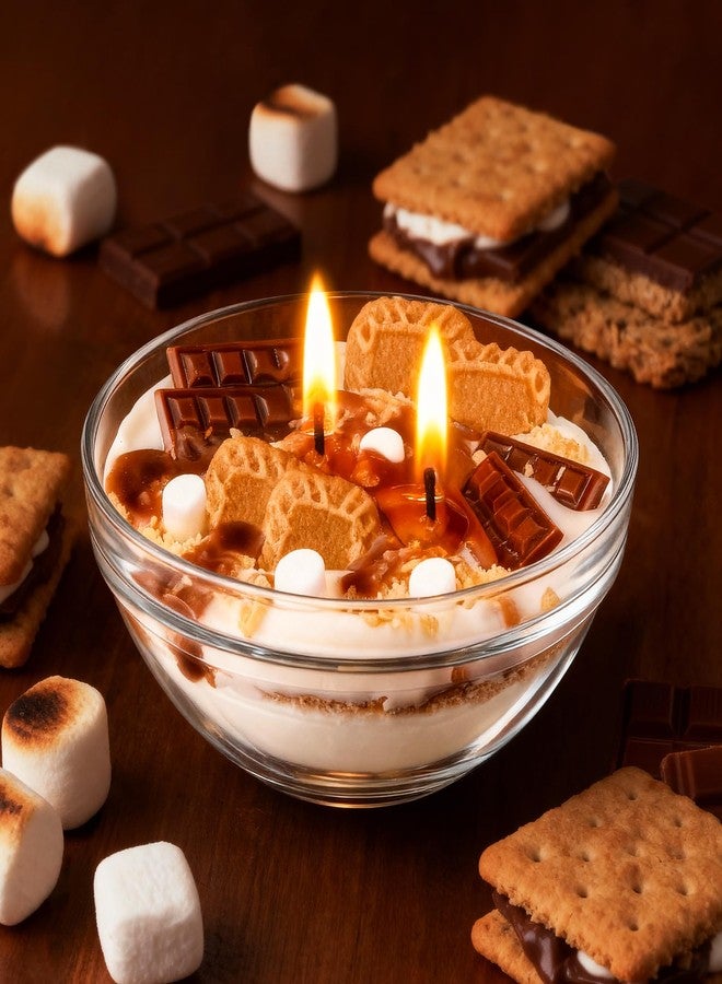 Ceoighe S'mores Candle Bowl, 2 Wicks Realistic Cereal Food Candles with Graham Crackers, Chocolate, and Marshmallows for Best Burn, Ideal for Christmas, Thanksgiving Day, Camping, Movie Night Supplies - Image 1